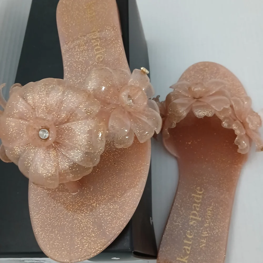 kate spade Women's Glitter Peach Floral Slide Sandals Sizes 7/10 New $35 - Picture 6 of 10